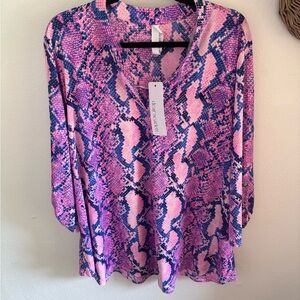 NWT Dear Scarlett Pink and Blue Snake Print Women's Top